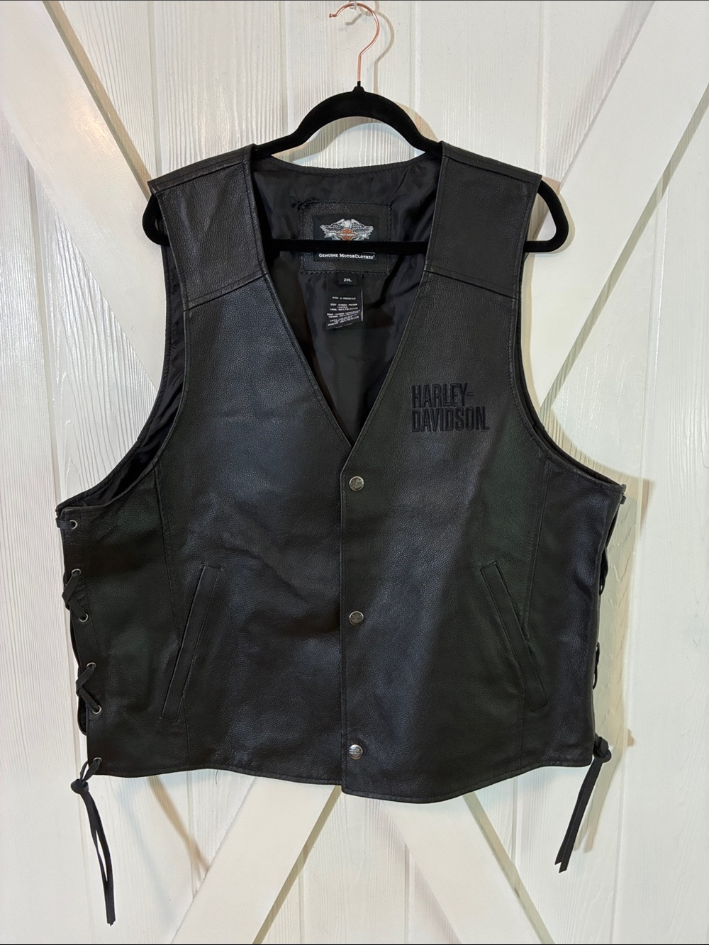 Harley-Davidson Black Leather Biker Vest with Side Laces